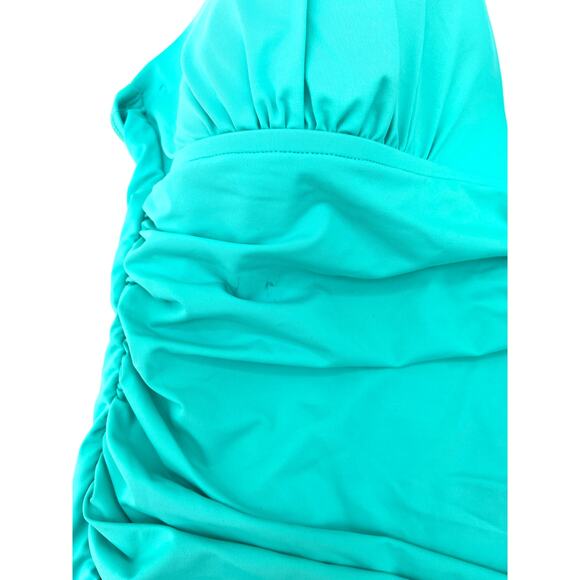 La Blanca Womens Swim Aquamarine Blue Halter Tankini Top Solid Blue 16 NWOT - Picture 4 of 5